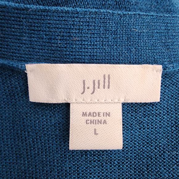 J. Jill Women’s Cardigan Sweater Large Wool Blend Teal V Neck Three Button Knit - Picture 7 of 10